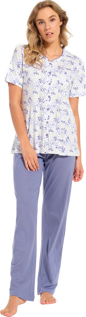 Pastunette dames pyjama doorknoop korte mouw 20241-126-6 - Blauw - 54