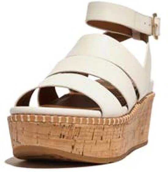 FitFlop Eloise Leather/Cork Strappy Wedge Sandals WIT - Maat 41