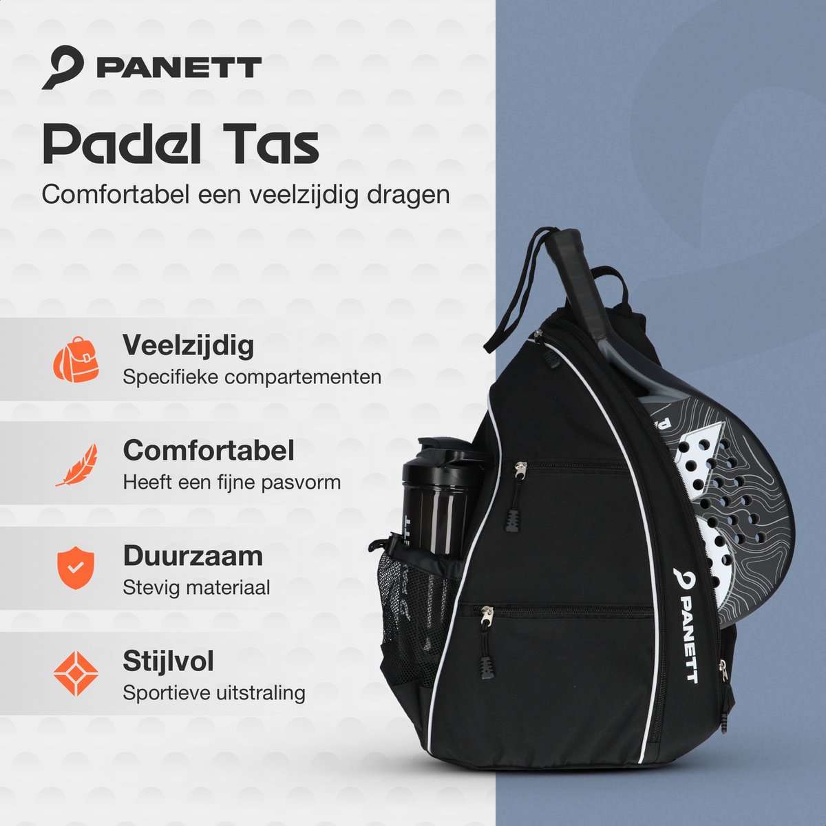 Panett Unisex Padeltas - Gratis Panett Drinkfles - Gratis 3 Panett padelballen - Tas voor meerdere Padelrackets en Ballen - Sport Rugzak voor Padellen - Heren en Dames - 30 L / Zwart thumbnail 6