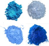 Mica blauw 4 pack - vaalblauw - luchtblauw - diepblauw blue - 4*10 gram - Pigment Powder – Epoxy – poeder - DIY – Voor Zeep, Kaarsen, Giethars, Hars – Knutselen – Kleurstof - Pigment Mica pigment - Mica poeder - Mica vlokken - Mica