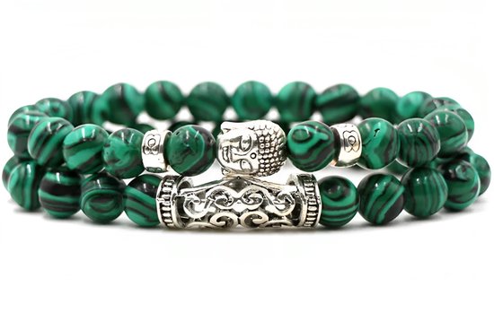Bracelet Perles avec image de Bouddha - Vert - Natuursteen - Bijoux Bouddha - Bracelets pour femmes hommes - Cadeau pour homme