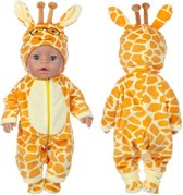 Poppenkleertjes - Geschikt voor Baby Born - Gele onesie - Giraffe - Kleding voor babypop - Met slofjes