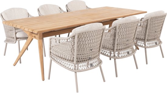 Puccini Belair dining tuinset 240x100xH75 cm 7 delig rope teak