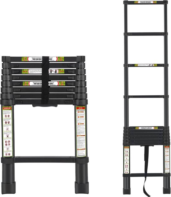 Foto: Telescopische ladder huishoudladder vouwladder schuifladder multifunctionele ladder draagbare schuifladder van hoogwaardig aluminium maximale belasting 150 kg 330 afstand 2 6 m 8 5 ft 