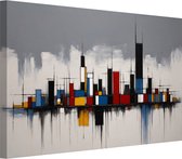 Skyline Piet Mondriaan stijl - Piet Mondriaan schilderij - Schilderijen skyline - Muurdecoratie klassiek - Canvas schilderijen woonkamer - Kantoor accessoires - 70 x 50 cm 18mm