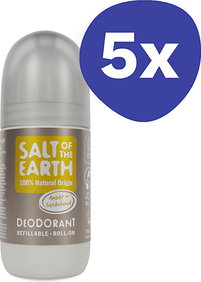 Goedkoopste Salt of the Earth Hervulbare Roll-on Deodorant - Amber & Sandelhout (5x 75ml