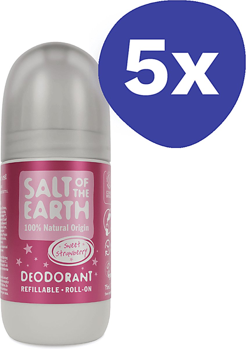 Goedkoopste Salt of the Earth Hervulbare Roll-on Deodorant - Zoete Aardbei (5x 75ml