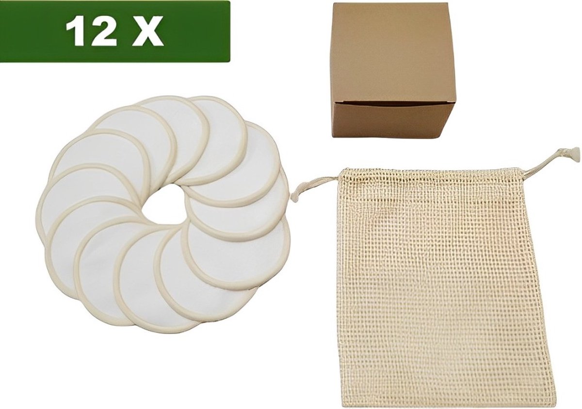 Luxe XL Wasbare Watjes Set van 12 | Oogmake-up Verwijderen | Gratis Katoenen Waszakje | 2-laags Bamboe Terry | Herbuikbare wattenschijfjes