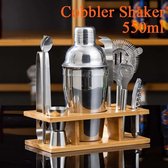 Cocktail Shaker Set - 13 stuks - Jigger Mixer Muddler Schenker Lepel - 550 ml - stevig roestrijstaal