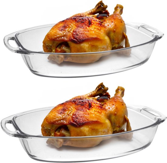 Plat de cuisson en verre borosilicaté - lot de 2 - ovale - 3,2 et 4,5 litres - plat de service