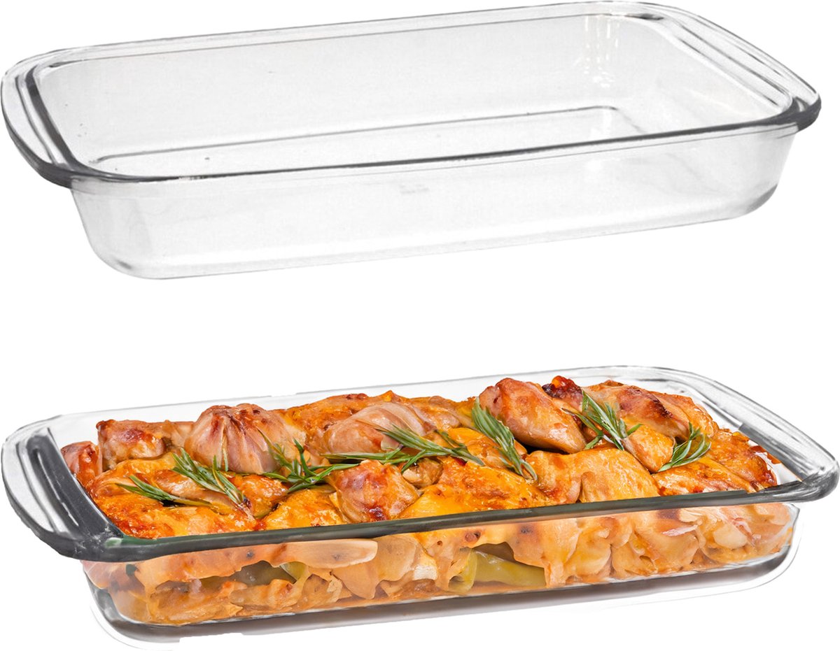 Marinex Ovenschaal van borosilicaat glas - 2x - rechthoek - 2.2 Liter - 34 x 21 x 5 cm - serveerschaal