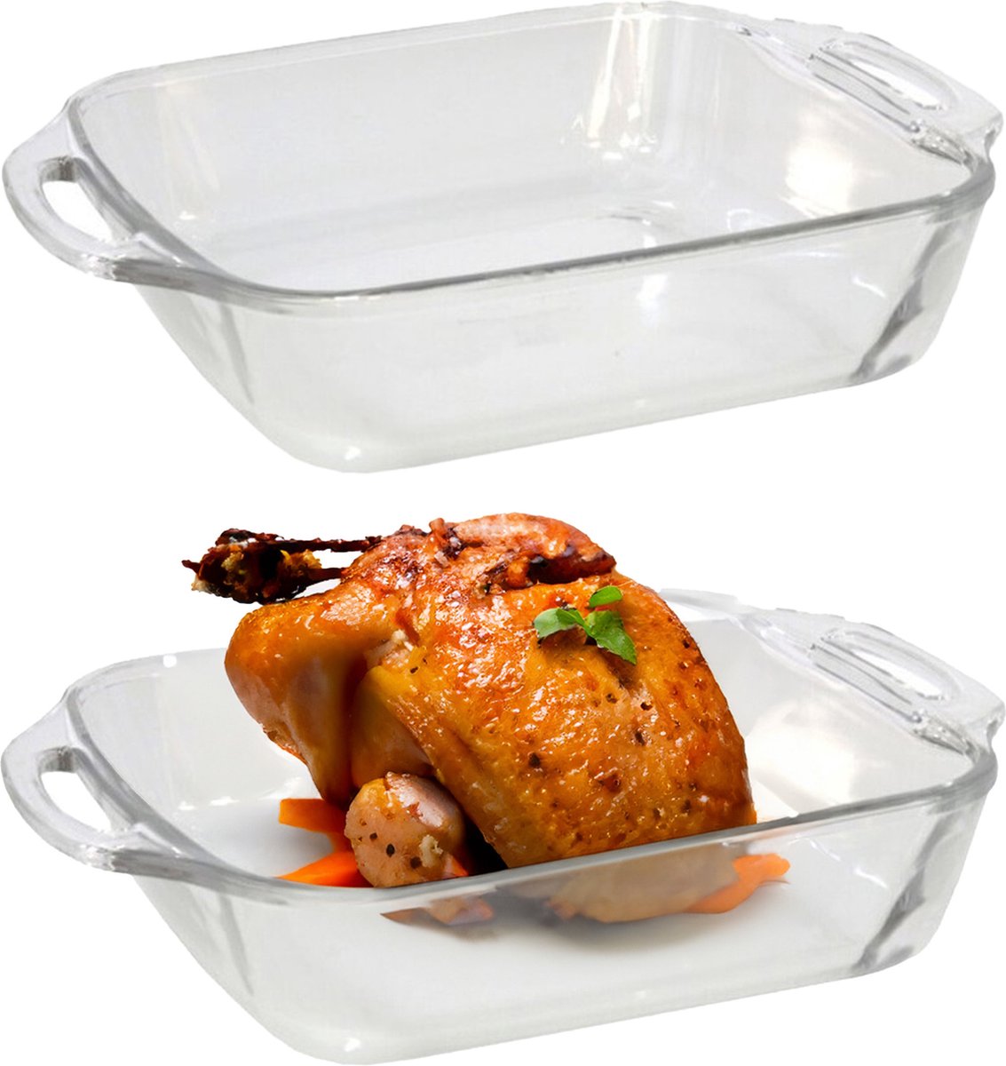Marinex Ovenschaal van borosilicaat glas - 2x - rechthoek - 2.5 Liter - 29 x 24 x 6 cm - serveerschaal
