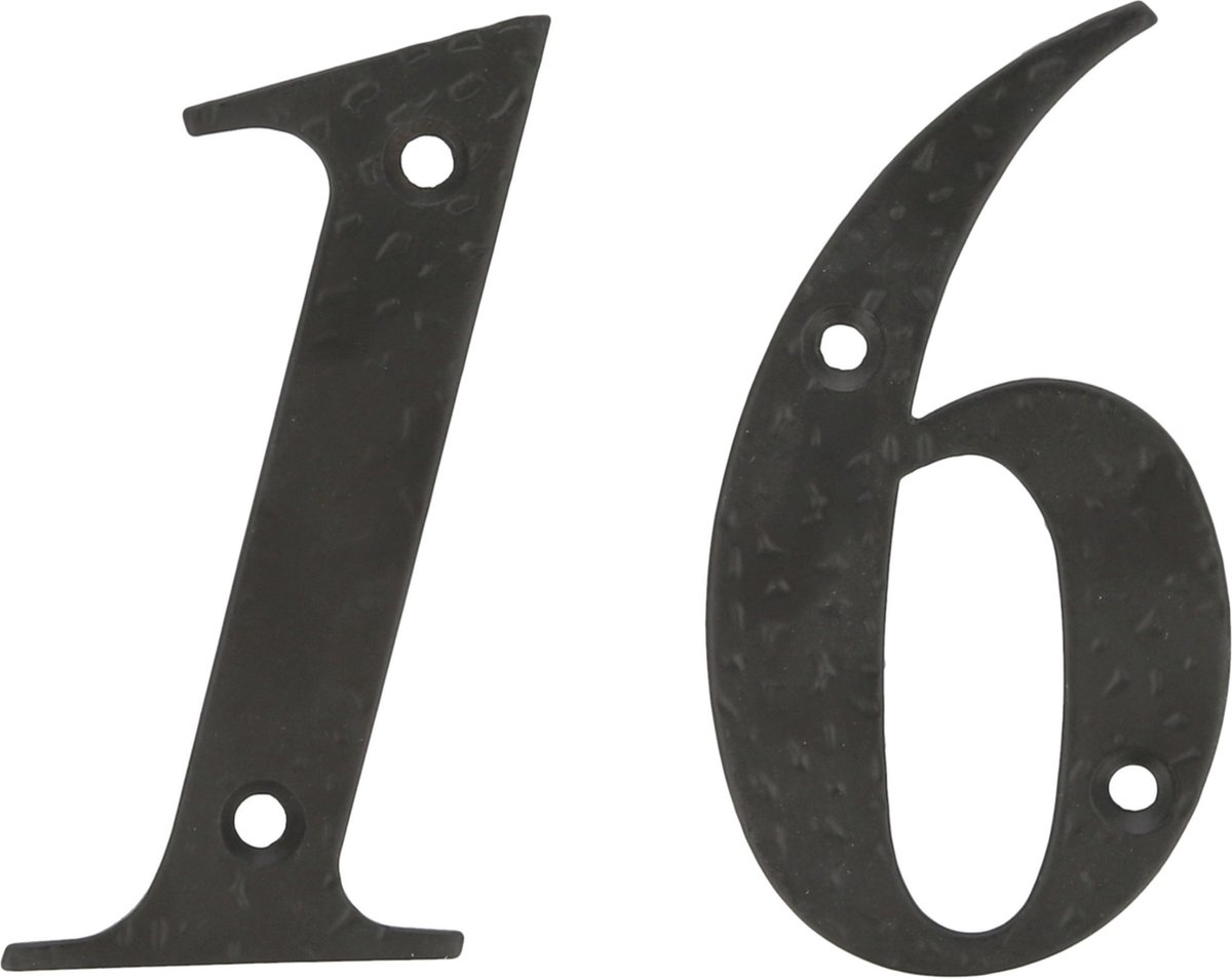 AMIG Huisnummer 16 - massief gesmeed staal - 10cm - incl. bijpassende schroeven - zwart