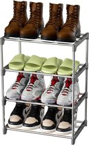 Metalen schoenenrek, schoenenopslag met 4 niveaus, licht schoenenrek, stapelbaar voor 8 paar schoenen, schoenenstandaard voor hal, woonkamer, slaapkamer, entree (grijs)