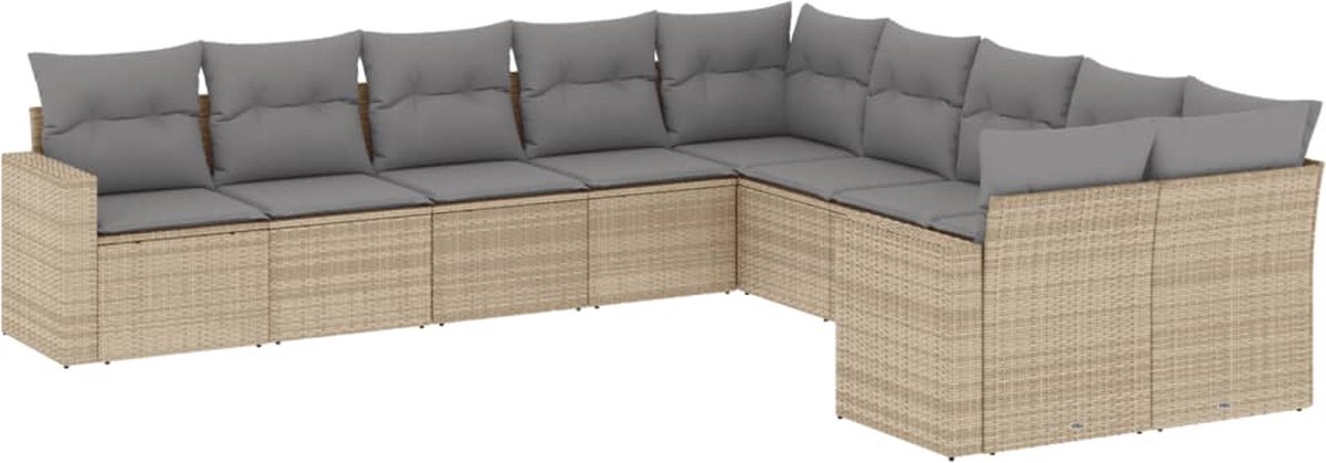 vidaXL 10-delige - Loungeset - met - kussens - poly - rattan - beige