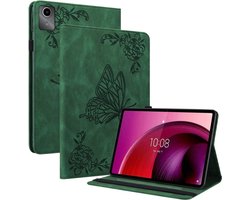 Tablethoes geschikt voor Lenovo Tab M11 Hoesje - Vlinder & Bloemen Book Case - Groen