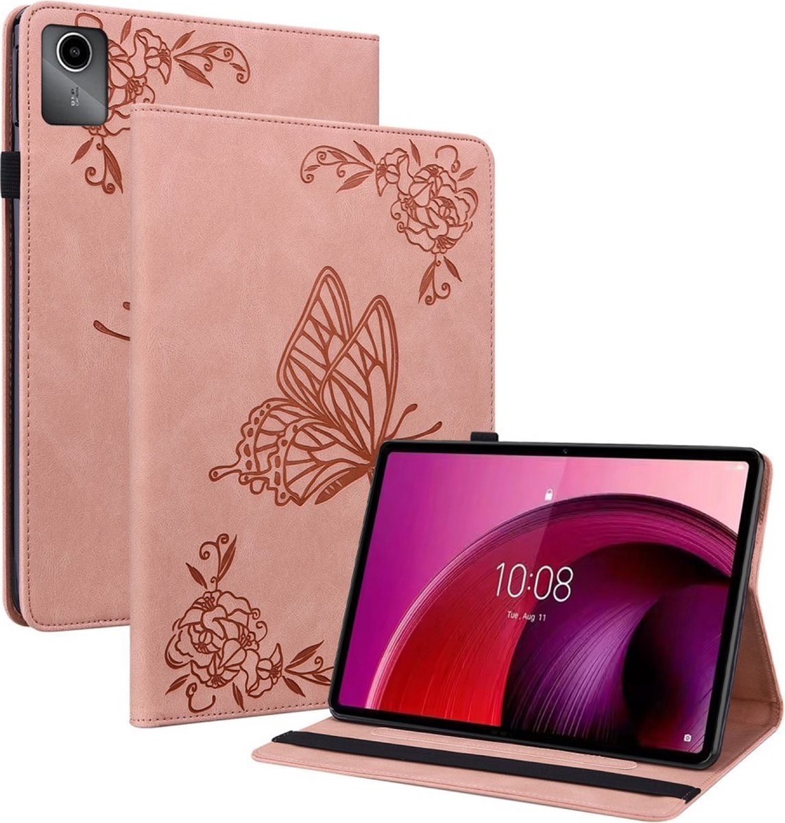 Tablethoes geschikt voor Lenovo Tab M11 Hoesje - Vlinder & Bloemen Book Case - Pink