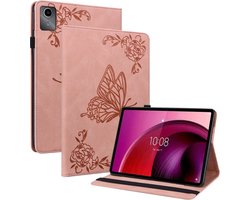 Tablethoes geschikt voor Lenovo Tab M11 Hoesje - Vlinder & Bloemen Book Case - Pink