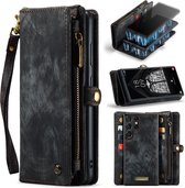 CaseMe 008 Étui livre 2 en 1 et coque arrière avec portefeuille - Convient pour Samsung Galaxy S23 Ultra Case - Zwart