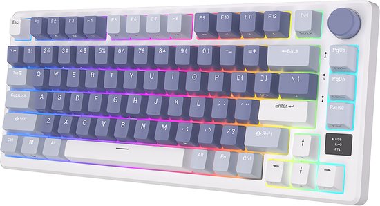 Royal Kludge RKM75 - RGB Mechanisch Gaming Toetsenbord - Met Display - Foam Touch - Ocean Blue - Bluetooth - Hot Swappable Switch - Silver Switches - Inclusief Stofkap