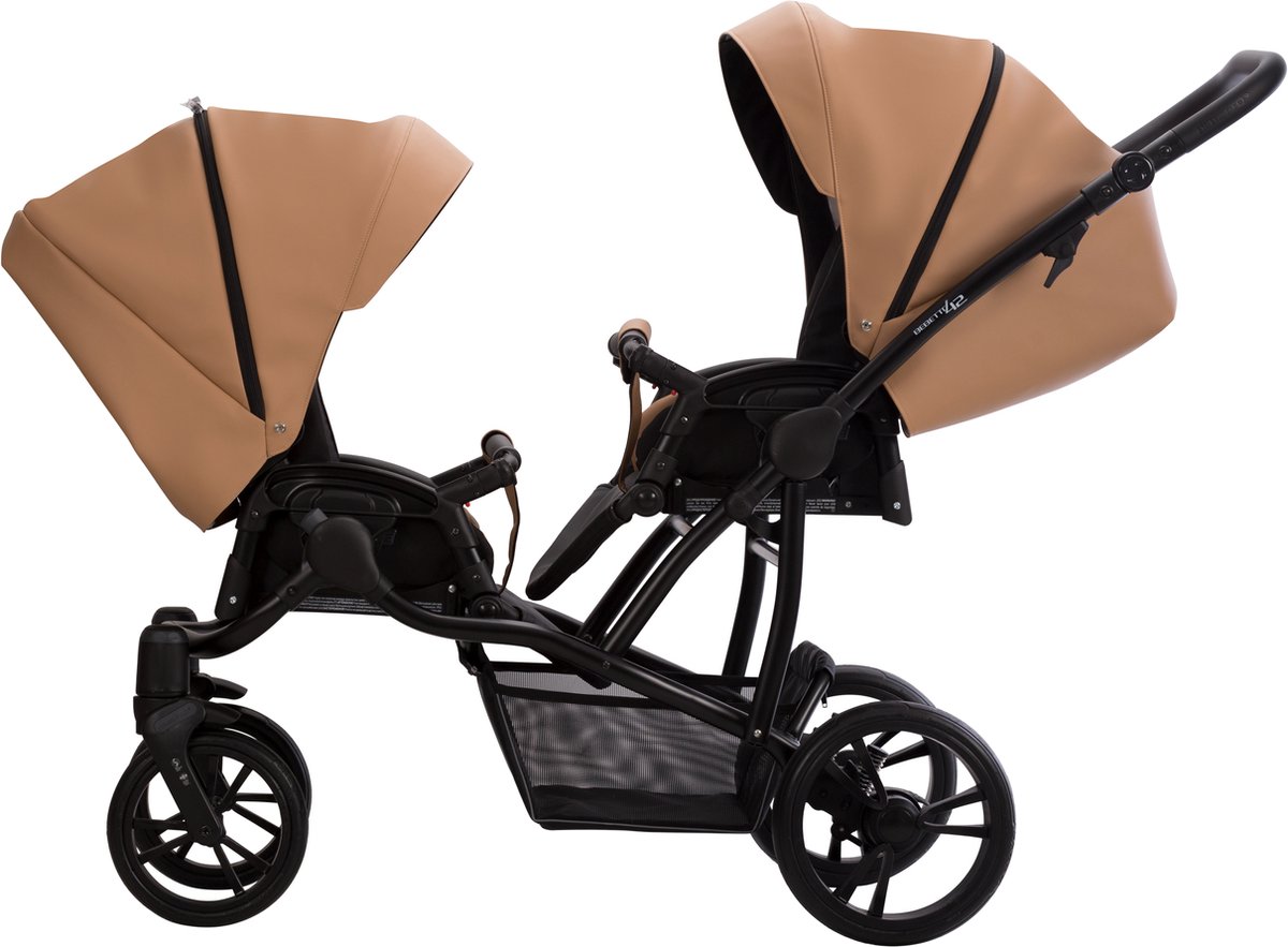 Bebetto 42 PRO Duowagen - Eco Leer bekleding - Tweeling kinderwagen Eco leather - duo buggy leder 2 in 1 (2 wiegen + 2 zitjes) Bruin 03 — cadeau in Cadeau-ideeën - foto 3