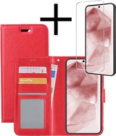 Hoes Geschikt voor Samsung A55 Hoesje Book Case Hoes Flip Cover Wallet Bookcase Met Screenprotector - Rood