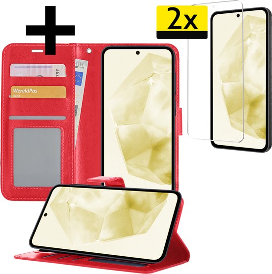 Hoesje Geschikt voor Samsung A35 Hoesje Book Case Hoes Wallet Cover Met 2x Screenprotector - Hoes Geschikt voor Samsung Galaxy A35 5G Hoesje Bookcase Hoes - Rood