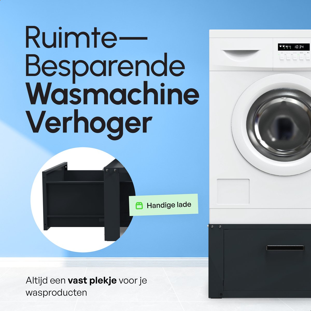 Bodo® - Wasmachine Verhoger - Kast - Ombouw met Lade - Zwart - 63x54x31cm — afbeelding 6