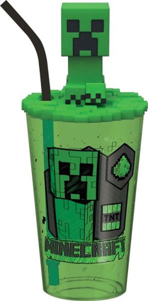 Goedkoopste Minecraft Drinkbeker met rietje - 500 ml.