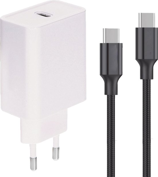 30W Snellader USB C + Nylon USB C naar USB C Kabel - 2 Meter - 30 Watt - Geschikt voor o.a S24,S23,S22,S21,S20,S9,A54,A55,A75,A74