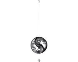 Windspinner Yin Yang RVS zwart zilver -38 cm rond hoogte met koord 108cm kogel