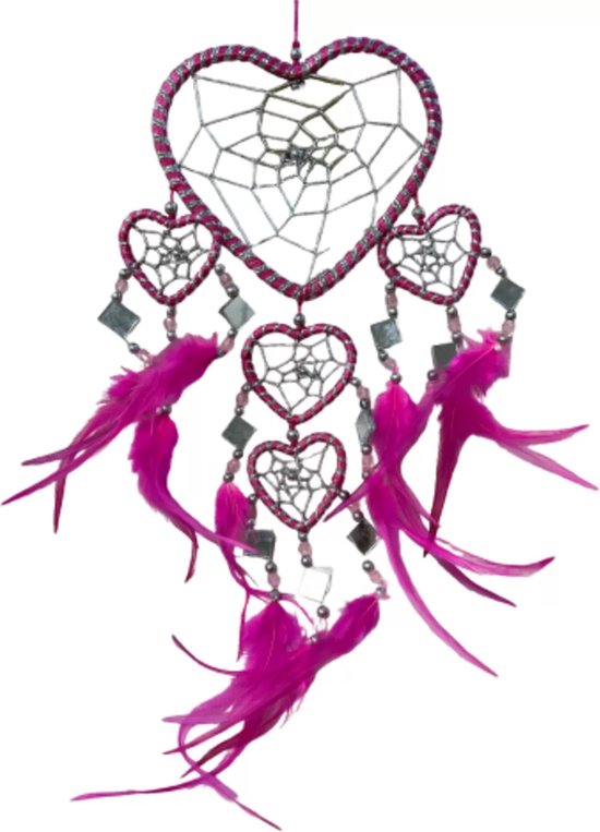 Dromenvanger hartje met spiegels - roze - 11 cm - Dreamcatcher