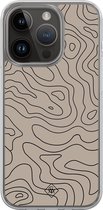 Casimoda® hoesje - Geschikt voor iPhone 13 Pro - Abstract Lines - 2-in-1 case - Schokbestendig - Geometrisch patroon - Verhoogde randen - Bruin/beige, Transparant