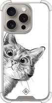 Casimoda® hoesje - Geschikt voor iPhone 15 Pro - Kat Kiekeboe - Shockproof case - Extra sterk - TPU/acryl - Wit, Transparant