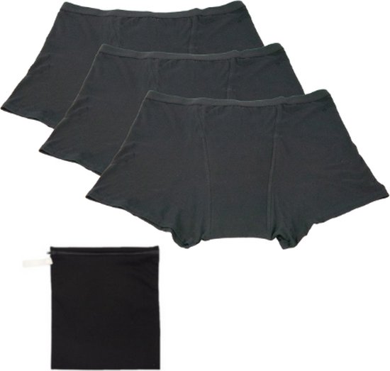 Cheeky Wipes Menstruatie ondergoed - Feeling Cosy + Wetbag - Set van 3 - Short - Zwart - Bamboe