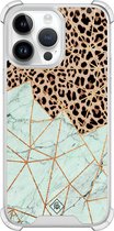 Casimoda® hoesje - Geschikt voor iPhone 14 Pro Max - Luipaard Marmer Mint - Shockproof case - Extra sterk - TPU/polycarbonaat - Mint, Transparant