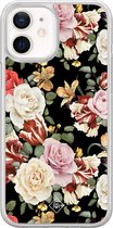 Casimoda® hoesje - Geschikt voor iPhone 12 Mini - Bloemen flowerpower - 2-in-1 case - Schokbestendig - Bloemen - Verhoogde randen - Multi, Transparant