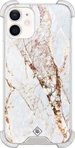 Casimoda® hoesje - Geschikt voor iPhone 12 Mini - Marmer Goud - Shockproof case - Extra sterk - TPU/polycarbonaat - Goudkleurig, Transparant