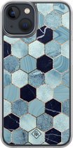 Casimoda® hoesje - Geschikt voor iPhone 13 Mini - Blue Cubes - 2-in-1 case - Schokbestendig - Marble design - Verhoogde randen - Blauw, Transparant