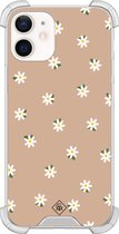 Casimoda® hoesje - Geschikt voor iPhone 12 Mini - Sweet Daisies - Shockproof case - Extra sterk - TPU/polycarbonaat - Bruin/beige, Transparant