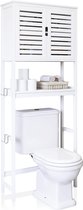 SHOP YOLO - étagère de salle de bain sur pied - meuble de rangement pour toilettes - organisateur d'armoire en bambou à 2 portes - autoportant avec étagère intérieure réglable et étagère ouverte - blanc
