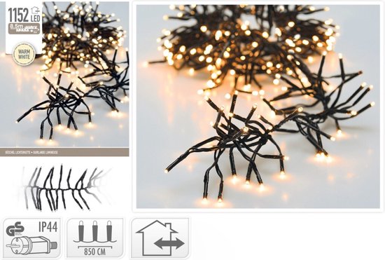 Kerstverlichting - Clusterverlichting - 1152 LED's - Lengte: 8.5 meter - Warm wit