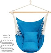 Chaise suspendue, balançoire suspendue, chaise suspendue avec 2 coussins, chaîne en métal, chargeable jusqu'à 150 kg, intérieur et extérieur, salon, chambre, bleu