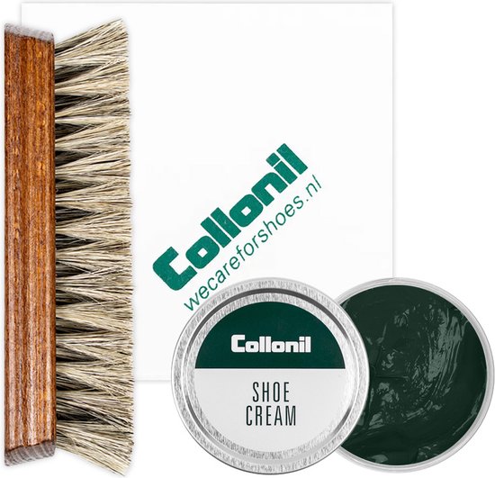 Collonil | Schoenpoets set 3-delig | Shoe cream | Poetsdoek | Borstel | Bottle green