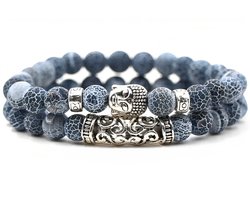 Kralen Armband met Buddha Beeld - Mat Blauw - Natuursteen - Boeddha Sieraden - Armbanden Heren Dames - Kralenarmband - Vaderdag Cadeau Geschenk - Mannen Cadeautjes Accesoires