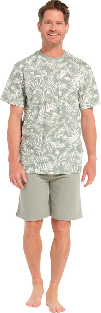 Pastunette Heren Shortama Palm Leaves - Groen - Organisch Katoen - Maat XL