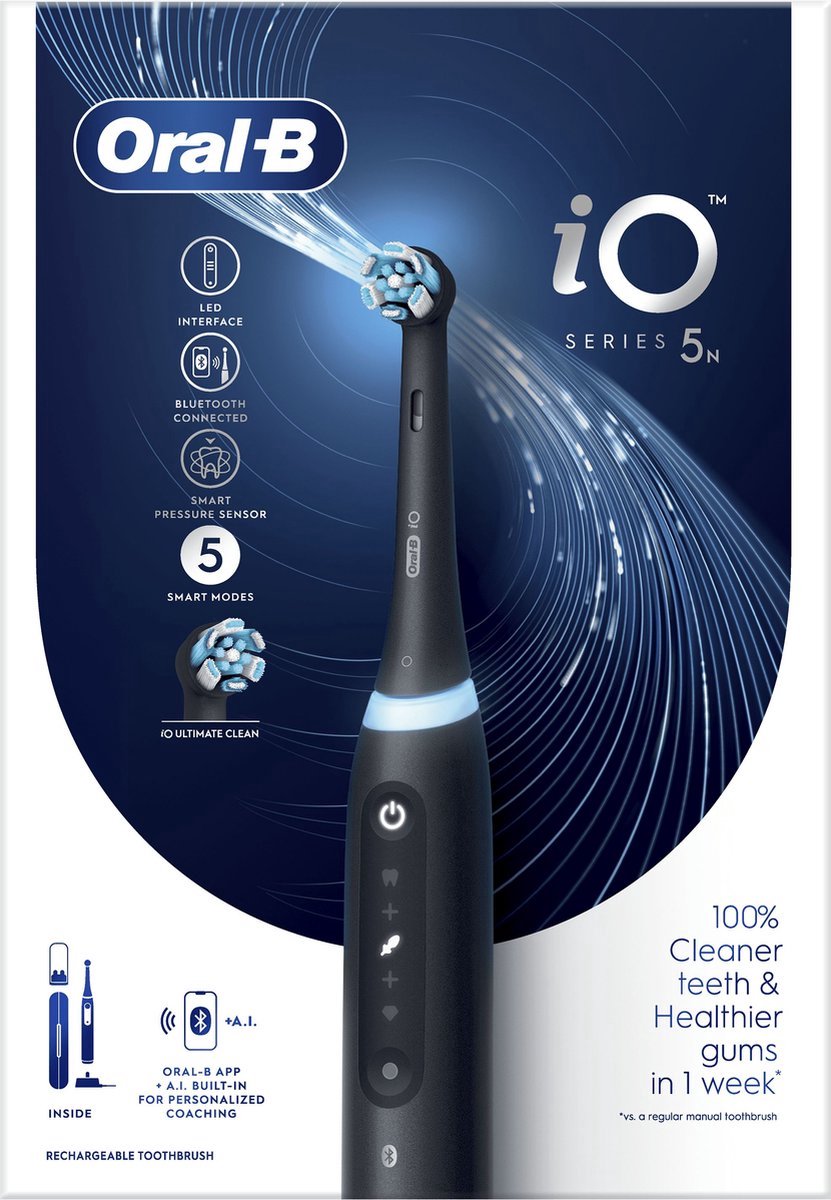 Afbeelding 2 van Vanavondinhuis - Oral-B iO 5N - Zwart - met 4 opzetborstels - startset.