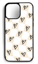 Ako Design Apple iPhone 15 Pro Max hoesje - Ruiten hartjes patroon - Beige, zandkleurig - TPU Rubber telefoonhoesje - hard backcover