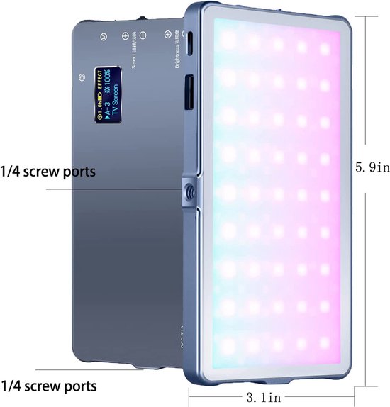 Luminex Pro Portable RGB Light - RGB Video en Foto Lamp - Incl. bluetooth remote, schroefdraad en mini statief - 9000K - studiolamp - fotografie accessoires - beter dan ringlamp - softbox studiolamp -