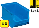 4 x Magazijnbak - grijpbak - stapelbak Allit - ProfiPlus Box 3 - 2,4 L - PP - blauw